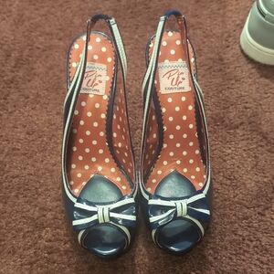 Pinup Couture Blue and White Bow Heels